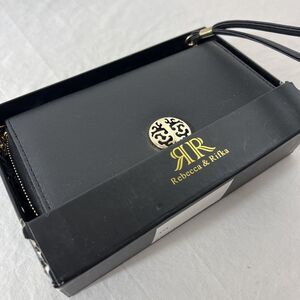 Rebecca & Rifka - Black Leatherette Zipper Wallet With Gold-Tone Accent - NIB